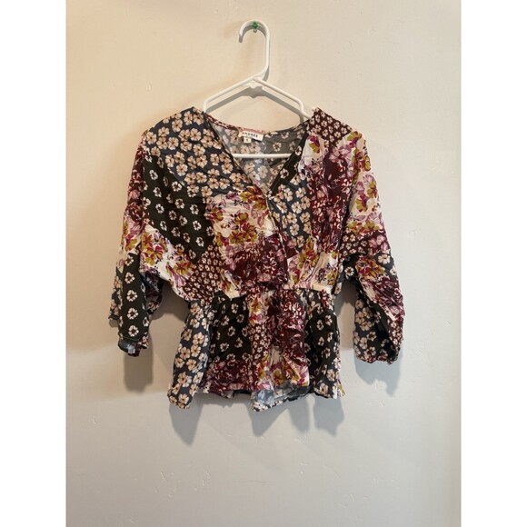 Andree By Unit Blouse Women’s S Dolman Sleeve Floral Patchwork Romantic - Picture 2 of 4